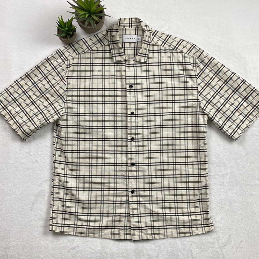 Topman Oversized Plaid Short Sleeve Button Up Camp Shirt